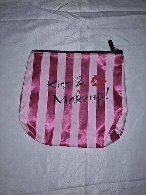 Kiss & Makeup! Pink Striped Makeup Bag
